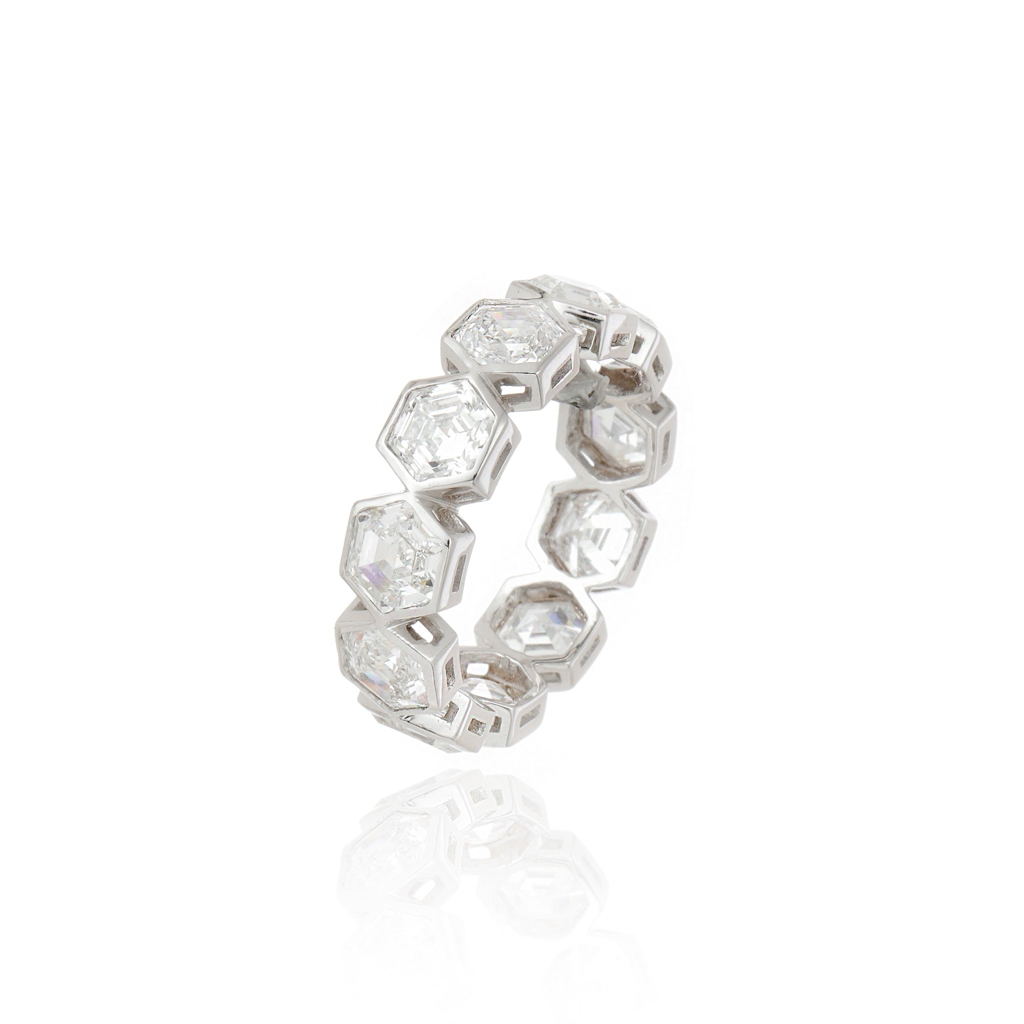 Anel Hexagonal (Ouro Branco) 11 Pedras — 5.59 ct